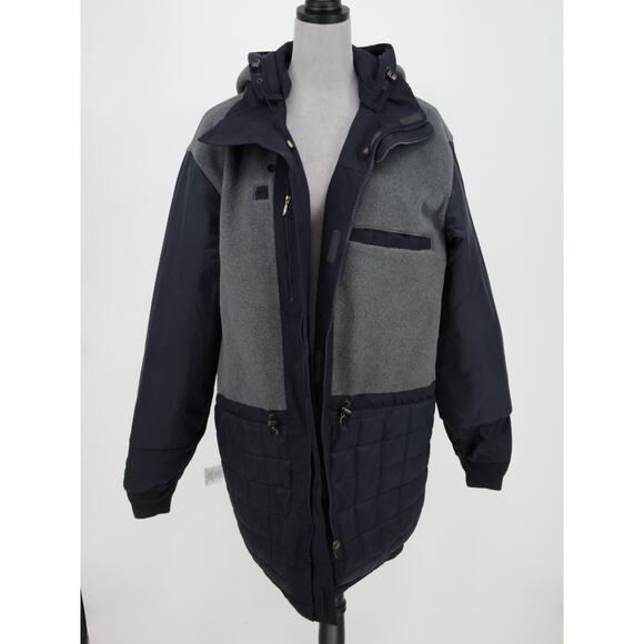 Lands End Coat Mens Medium 38 40 Navy Blue Zip Hooded Fleece Lined Jacket Cargo - Picture 14 of 16